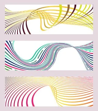 Wavy lines or ribbons. Set of 3 backgrounds. Multicolored striped gradient... Stockillustratie