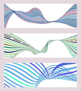 Wavy lines or ribbons. Set of 3 backgrounds. Multicolored striped gradient... Stockillustratie