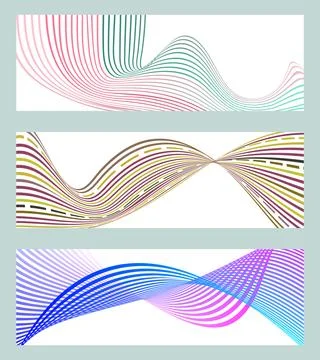 Wavy lines or ribbons. Set of 3 backgrounds. Multicolored striped gradient... Stock Illustration