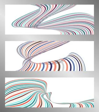 Wavy lines or ribbons. Set of 3 backgrounds. Multicolored striped gradient... Stock Illustration