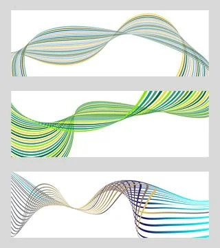 Wavy lines or ribbons. Set of 3 backgrounds. Multicolored striped gradient... Stock Illustration