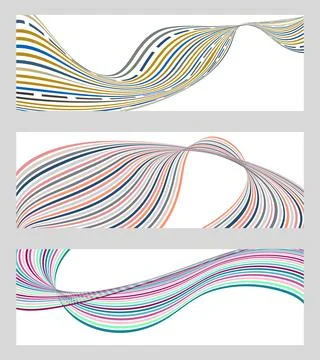 Wavy lines or ribbons. Set of 3 backgrounds. Multicolored striped gradient... Stock Illustration