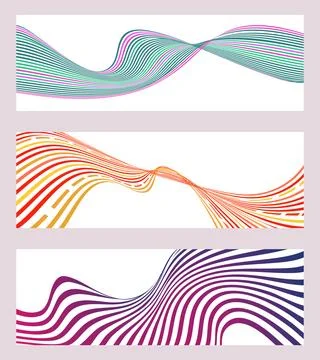 Wavy lines or ribbons. Set of 3 backgrounds. Multicolored striped gradient... Stock Illustration