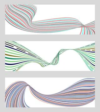 Wavy lines or ribbons. Set of 3 backgrounds. Multicolored striped gradient... Stock Illustration