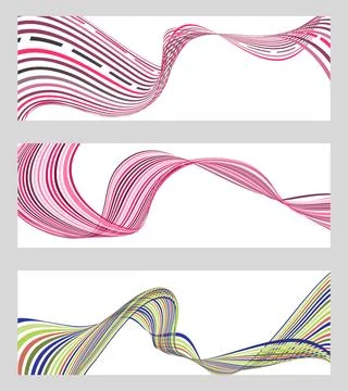 Wavy lines or ribbons. Set of 3 backgrounds. Multicolored striped gradient... Stock Illustration