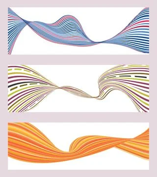 Wavy lines or ribbons. Set of 3 backgrounds. Multicolored striped gradient... Stock Illustration