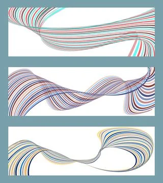 Wavy lines or ribbons. Set of 3 backgrounds. Multicolored striped gradient... Stock Illustration