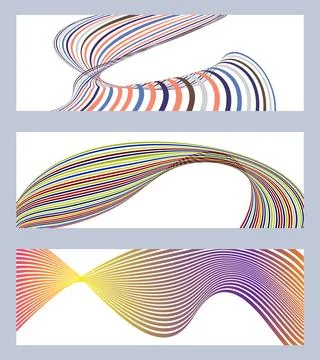 Wavy lines or ribbons. Set of 3 backgrounds. Multicolored striped gradient... Stock Illustration