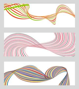 Wavy lines or ribbons. Set of 3 backgrounds. Multicolored striped gradient... Stock Illustration