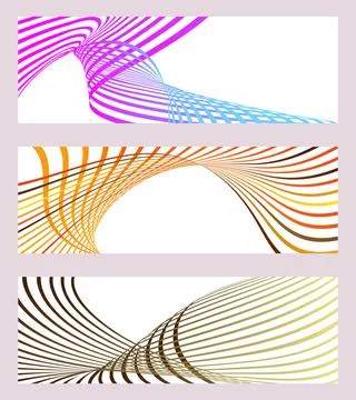 Wavy lines or ribbons. Set of 3 backgrounds. Multicolored striped gradient... 스톡 일러스트