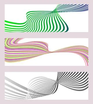 Wavy lines or ribbons. Set of 3 backgrounds. Multicolored striped gradient... Stock Illustration