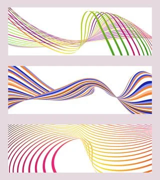 Wavy lines or ribbons. Set of 3 backgrounds. Multicolored striped gradient... Stock Illustration