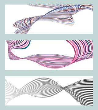 Wavy lines or ribbons. Set of 3 backgrounds. Multicolored striped gradient... Stock Illustration
