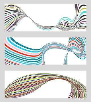 Wavy lines or ribbons. Set of 3 backgrounds. Multicolored striped gradient... Illustrazione stock