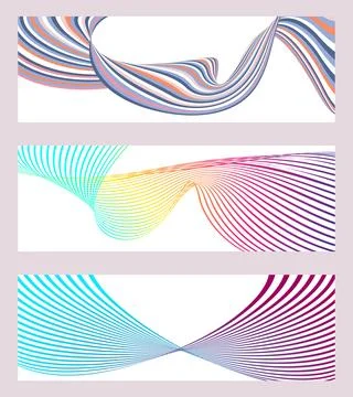 Wavy lines or ribbons. Set of 3 backgrounds. Multicolored striped gradient... Illustrazione stock