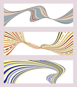 Wavy lines or ribbons. Set of 3 backgrounds. Multicolored striped gradient... Illustrazione stock