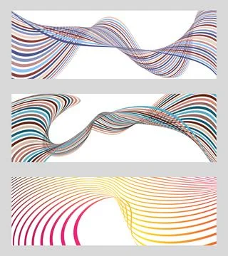 Wavy lines or ribbons. Set of 3 backgrounds. Multicolored striped gradient. C Illustrazione stock