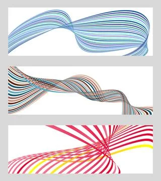 Wavy lines or ribbons. Set of 3 backgrounds. Multicolored striped gradient. C Stock Illustration
