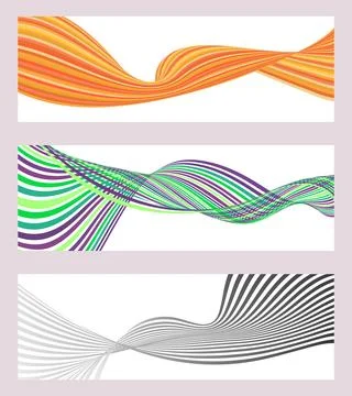 Wavy lines or ribbons. Set of 3 backgrounds. Multicolored striped gradient Stock Illustration