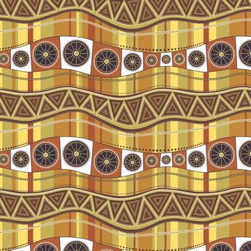 Wavy lines with an ornament on a background of vertical multi-colored stripes Stock Illustration