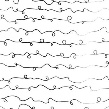 Wavy lines seamless pattern with loops. Hand drawn vector Stock Illustration