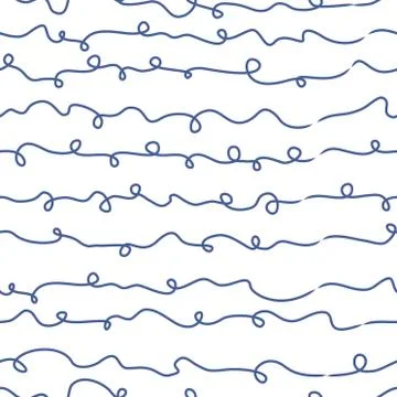 Wavy lines seamless pattern with loops. Hand drawn vector Stock Illustration