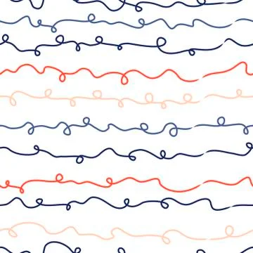 Wavy lines seamless pattern with loops. Hand drawn vector Stock Illustration