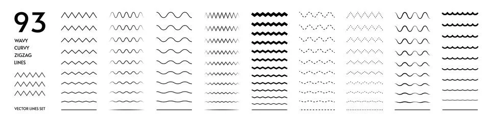 Wavy lines. Zigzag squiggly waves. Curvy wiggle or ripple graphic. Undulate w Stock Illustration