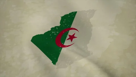 Wavy Map of ALGERIA with Flag in Body Isolated on Vintage Background Stock Footage 326631803
