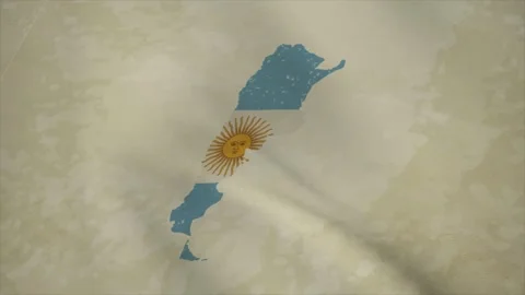 Wavy Map of ARGENTINA with Flag in Body Isolated on Vintage Background Stock Footage 326633046
