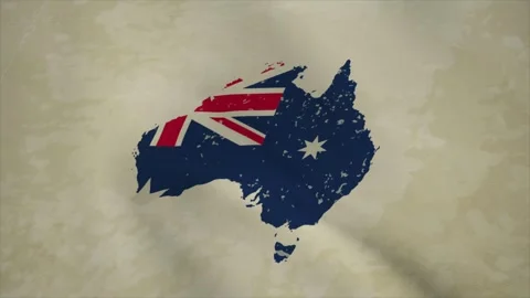 Wavy Map of AUSTRALIA with Flag in Body Isolated on Vintage Background 스톡 동영상 326633455