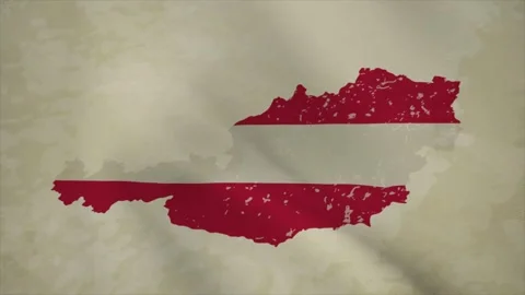 Wavy Map of AUSTRIA with Flag in Body Isolated on Vintage Background Stock Footage 326632783