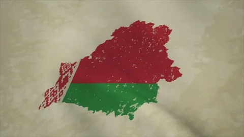 Wavy Map of BELARUS with Flag in Body Isolated on Vintage Background Video stock 326632705