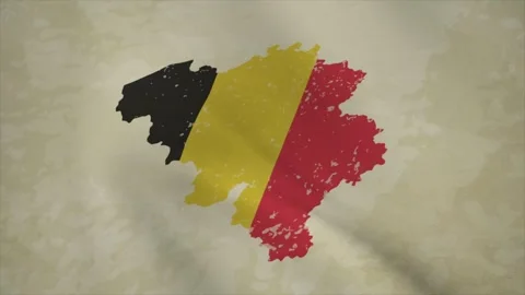 Wavy Map of BELGIUM with Flag in Body Isolated on Vintage Background Video stock 326632704