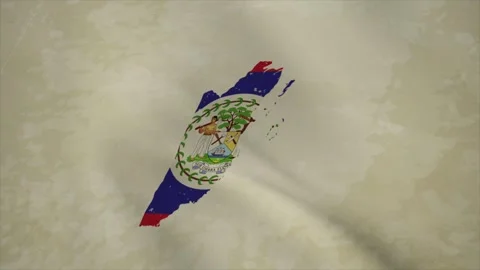 Wavy Map of BELIZE with Flag in Body Isolated on Vintage Background Stock Footage 326632996