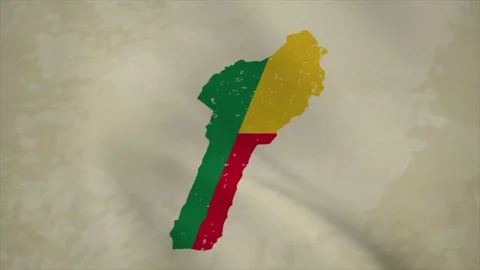 Wavy Map of BENIN with Flag in Body Isolated on Vintage Background Stock Footage 326632074