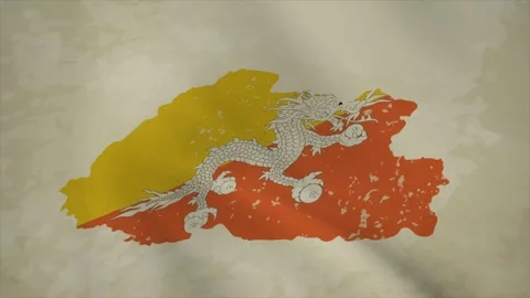 Wavy Map of BHUTAN with Flag in Body Isolated on Vintage Background Stock Footage 326634032