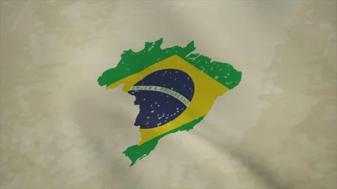 Wavy Map of BRAZIL with Flag in Body Isolated on Vintage Background Stock Footage 326633028