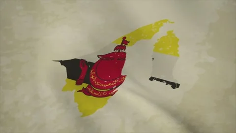 Wavy Map of BRUNEI with Flag in Body Isolated on Vintage Background Stock Footage 326634037