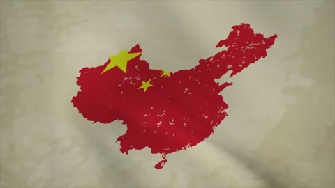 Wavy Map of CHINA with Flag in Body Isolated on Vintage Background Stock Footage 326633974