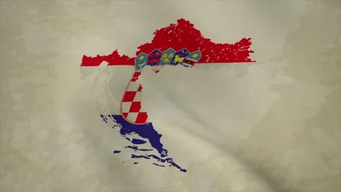 Wavy Map of CROATIA with Flag in Body Isolated on Vintage Background 스톡 동영상 326632559