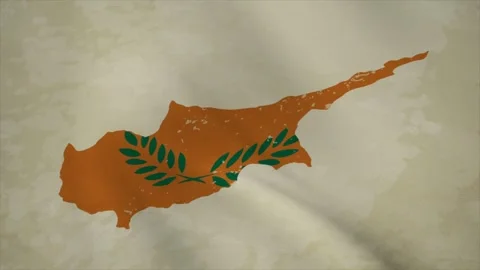 Wavy Map of CYPRUS with Flag in Body Isolated on Vintage Background Stock Footage 326632554