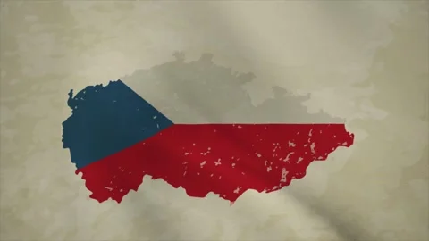 Wavy Map of CZECH REPUBLIC with Flag in Body Isolated on Vintage Background Stock Footage 326632474