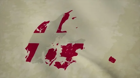 Wavy Map of DENMARK with Flag in Body Isolated on Vintage Background Stock Footage 326632477