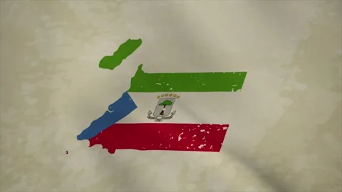 Wavy Map of EQUATORIAL GUINEA with Flag in Body Isolated on Vintage Background Stock Footage 326631566
