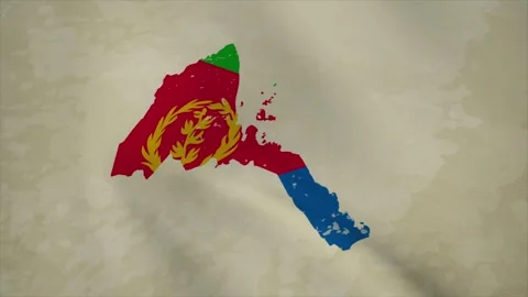 Wavy Map of ERITREA with Flag in Body Isolated on Vintage Background Stock-Footage 326631659