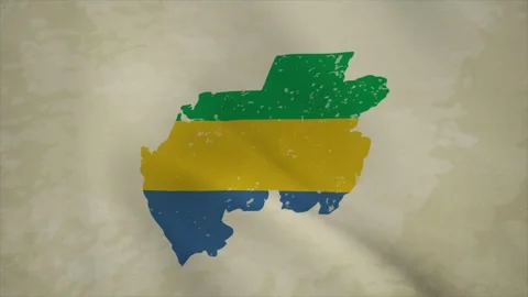 Wavy Map of GABON with Flag in Body Isolated on Vintage Background 스톡 동영상 326631619