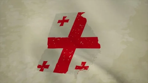 Wavy Map of GEORGIA with Flag in Body Isolated on Vintage Background Video stock 326634823