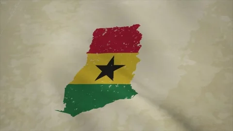 Wavy Map of GHANA with Flag in Body Isolated on Vintage Background Stock Footage 326632876