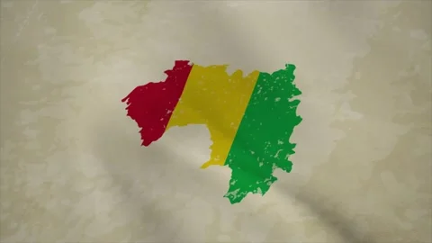 Wavy Map of GUINEA with Flag in Body Isolated on Vintage Background Stock Footage 326631539